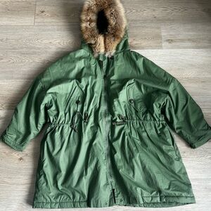 Green Parka with Real Fur Trim